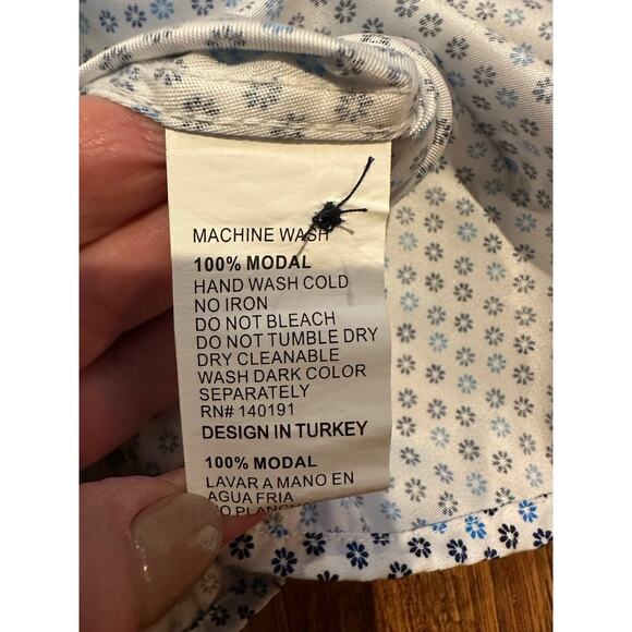 Silver Stone Men’s Modern Fit Casual Button-Down Shirt – White/Blue – Size Large - Picture 6 of 9